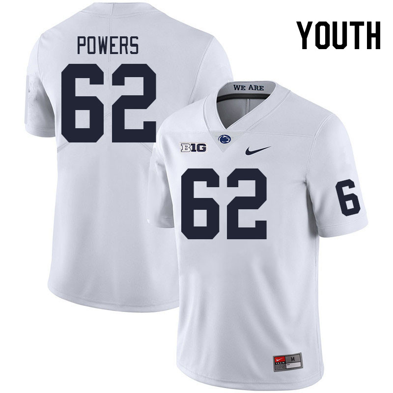 Youth #62 Liam Powers Penn State Nittany Lions College Football Jerseys Stitched Sale-White